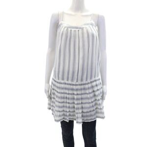 Soft Joie Womens Cotton Spaghetti Strap Striped Pleated Hem Top White Size S